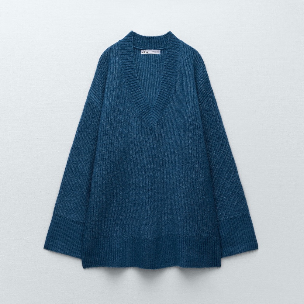 ZARA Plush Oversized V Neck Sweater